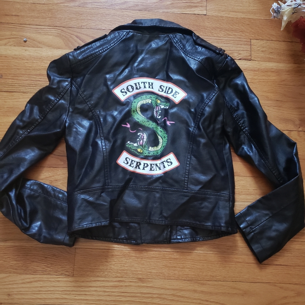 Lika Rulla Jacket M Black Southside Serpents Biker Faux Leather Asymmetric Zip